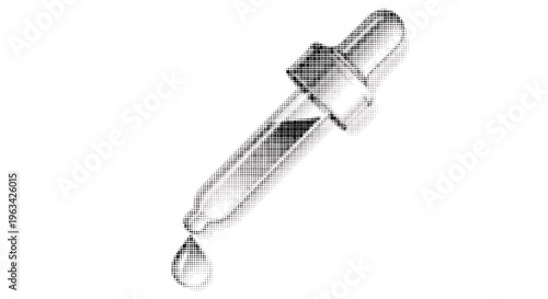 Halftone pipette dropping liquid on white background