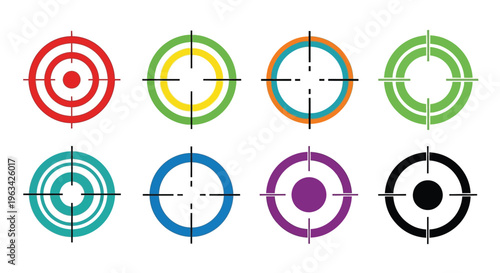Eight colorful target crosshair icons arranged in a grid pattern
