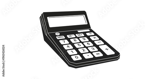 Simple black and white illustration of a standard electronic calculator