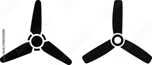 Black silhouette propeller, turbine blades, renewable energy, wind power, aerodynamics, mechanical engineering, rotation symmetry, industrial design, clean technology, illustration