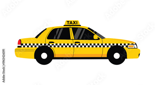 A bright yellow taxi cab illustrated in a simple flat style