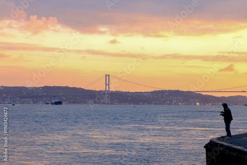 Photography istanbul silhouette with a fishing man