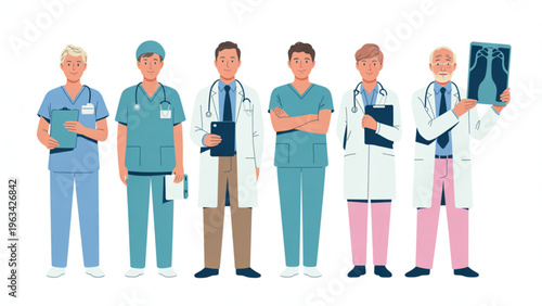 Group of healthcare professionals standing together in uniform attire