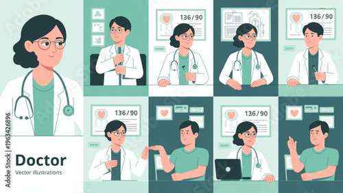 Diverse group of medical professionals collaborating in a modern clinic setting