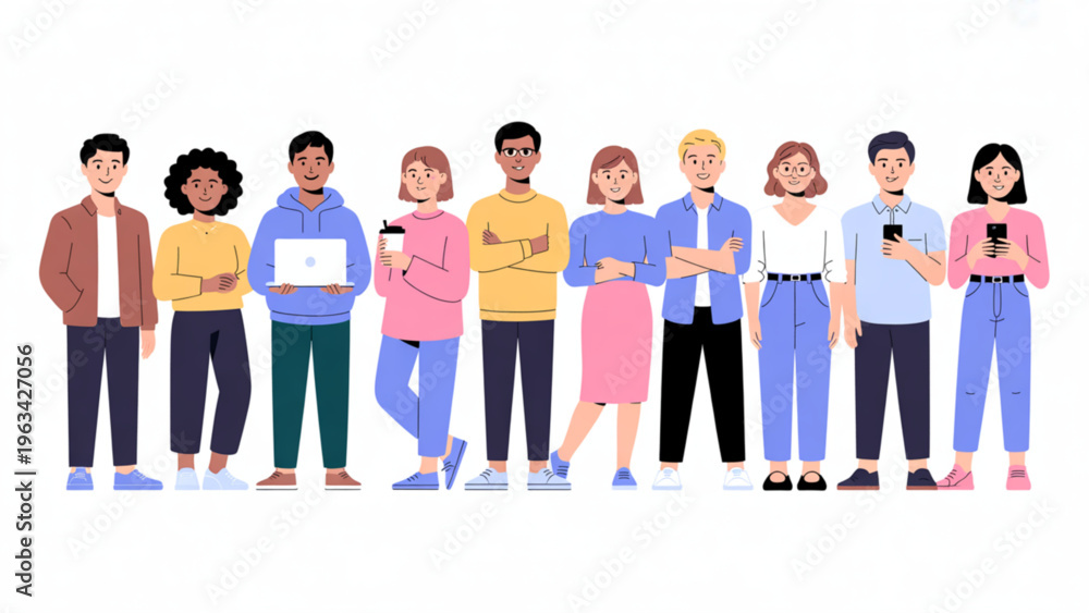 Fototapeta premium Diverse group of people standing together in a line