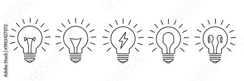 Five line light bulbs with radiating lines idea innovation