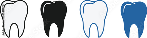 A series of four tooth illustrations are displayed showcasing variations in color and outline styles against a white background high quality professional detailed
