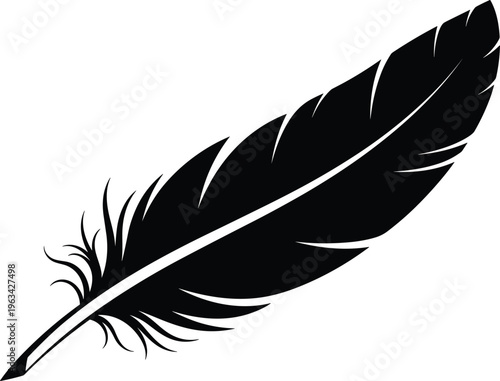 Feather silhouette, black illustration, freedom symbol, lightness icon, creativity design, nature element, elegance art, bird feather, soft texture, minimal style