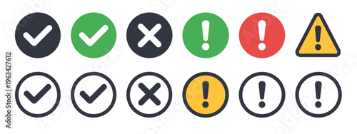 Set of checkmark cross and exclamation mark check mark