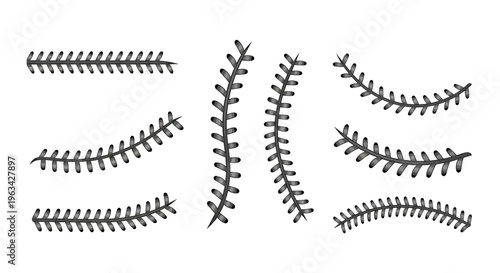 Black baseball stitching patterns closeup.