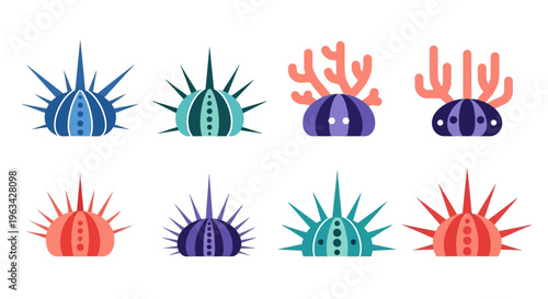 Colorful virus cell icons set.