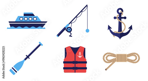 Life jacket and nautical icons set.