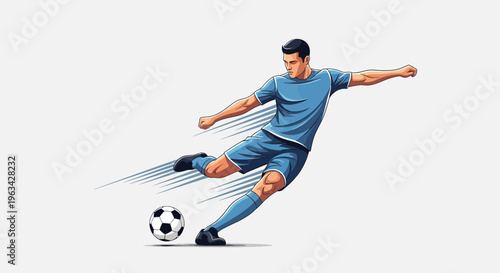 Man kicking a soccer ball hard.