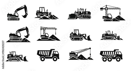 Heavy construction vehicles and equipment.