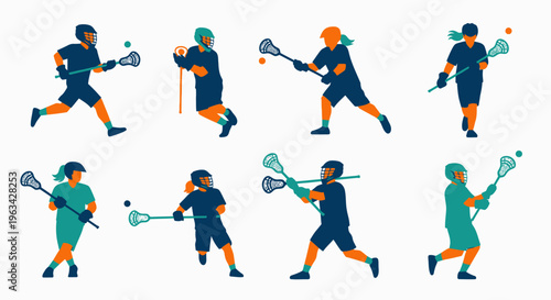 Lacrosse players in various running poses.