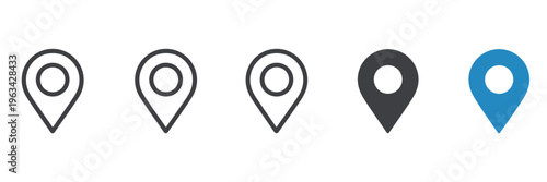 Five location pin in different styles location pin map marker