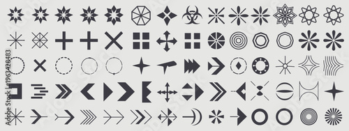 Collection of dark gray geometric and abstract symbols