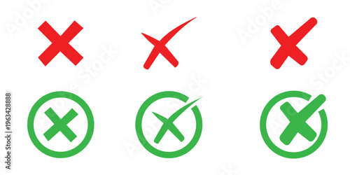 Art & Illustra tGreen check mark and red cross symbols for yes no correct incorrect choices approval rejection vectorion