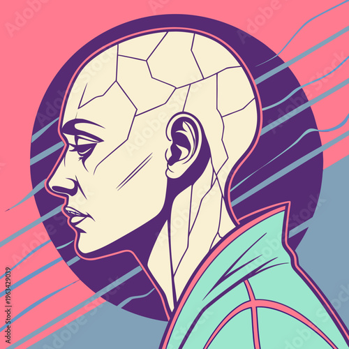 A bald man with a cracked head