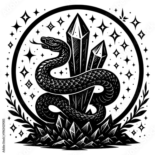 Crystal Snake Magical Creature Fantasy Serpent Mystic Illustration Design