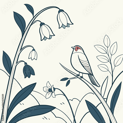 A small bird perched on a branch with flowers