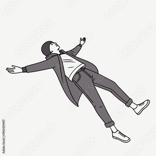A man in a suit is falling through the air
