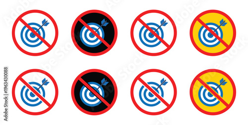 No target vector icon. Prohibited aiming concept, often used to symbolize a missed goal.