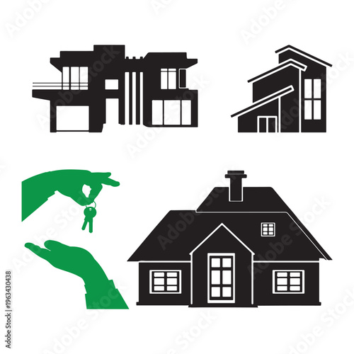 Real Estate Property Icons Set House Building Construction Vector Illustration