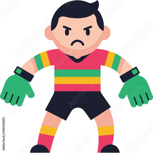 A cartoon boy wearing a colorful striped shirt shows anger on his face.