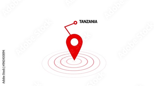 Tanzania location map pin, GPS navigation pointer concept, global destination marker , travel and geography , digital world location , on Black Background and features 4k Animation