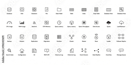 A collection of various icons and symbols are displayed on a screen.