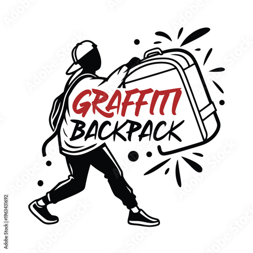 Graffiti backpack, urban fashion illustration, spray paint design, vector sticker