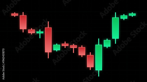 Trading graph with candlestick chart. Market price movement. Financial data visualization for stock trading, investment analysis, forex and cryptocurrency concepts. Vector illustration.