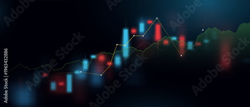 Trading graph with candlestick chart. Market price movement. Financial data visualization for stock trading, investment analysis, forex and cryptocurrency concepts. Vector illustration.