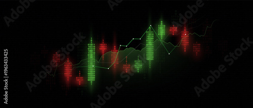 Trading graph with candlestick chart. Market price movement. Financial data visualization for stock trading, investment analysis, forex and cryptocurrency concepts. Vector illustration.