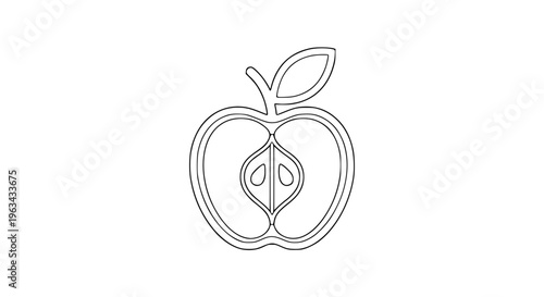 Apple half line icon, minimal outline vector illustration of sliced fruit with seeds