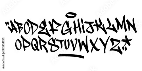Complete Bold Graffiti Tag Alphabet Set A-Z in Black Handstyle Typography Featuring Realistic Spray Paint Texture and Urban Vandal Aesthetic