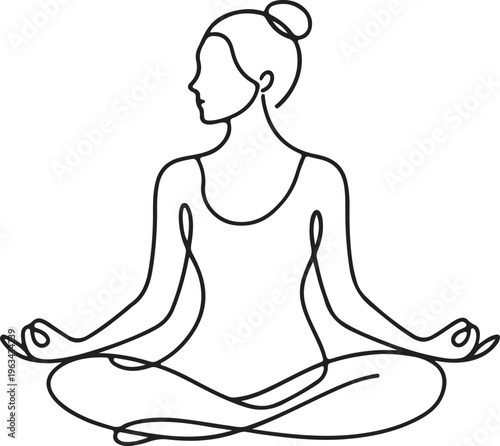 Minimalist Yoga Girl One Line Art - Meditation Woman Vector