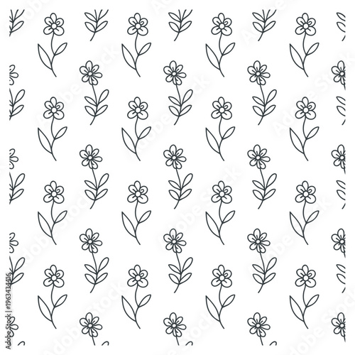 Minimalist Seamless Floral Pattern with Small Hand Drawn Flowers