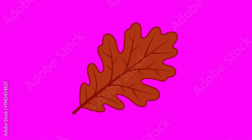 Oak leaf illustration on a vibrant pink background, autumn concept.