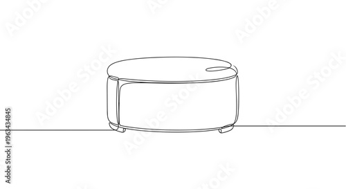 Round pouf ottoman line drawing on gray background