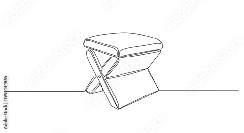Foldable pouf stool line drawing on gray background