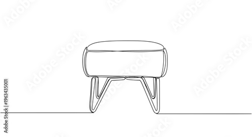 Minimalist bench pouf ottoman line drawing on gray background