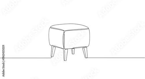 Round pouf ottoman with legs line drawing on gray background