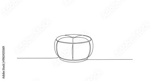 Round pouf ottoman line drawing on gray background
