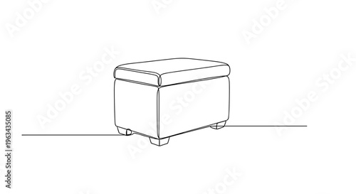 Square pouf ottoman with legs line drawing on gray background