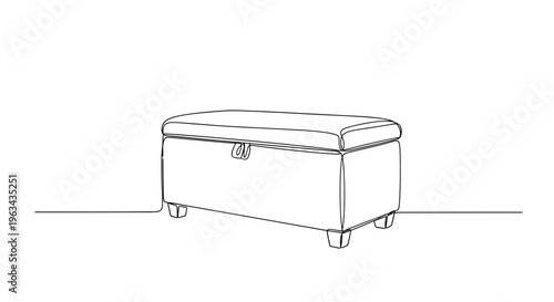 Rectangular storage pouf ottoman line drawing on gray background
