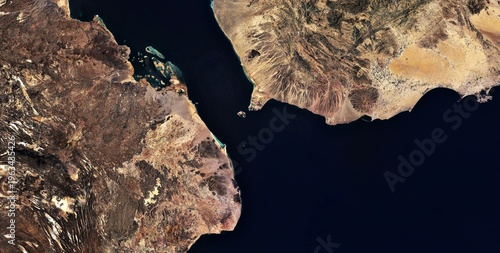 Satellite View of Bab al Mandab Strait, Red Sea