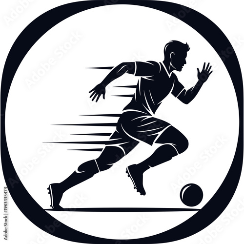 A soccer player kicks ball quickly on field in motion.