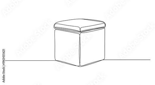 Square pouf ottoman line drawing on gray background